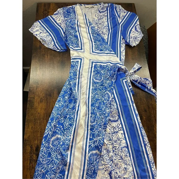 never fully dressed blue floral print wrap dress short sleeve size US 2 - Picture 4 of 10